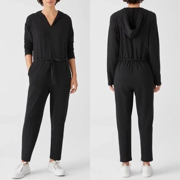 Eileen Fisher • Cozy Brushed Terry Hug Hooded Jumpsuit size XS - Picture 2 of 9
